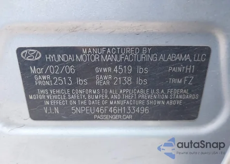 2006 Hyundai Sonata Gls V6/Lx V6 from USA, damaged, VIN 5NPEU46F46H133496